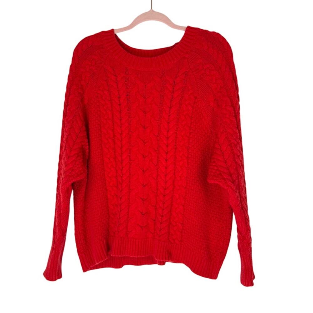 Aerie Red Long Sleeve‎ Open Cable Knit Comfy Crew Neck Warm Sweater Top Size L